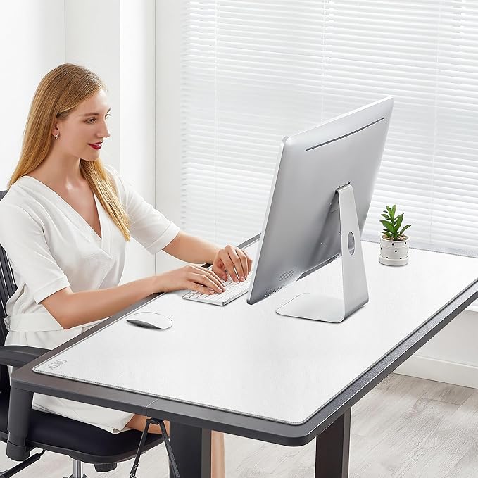 Cacoy 40" x 24" Leather Desk Pad Protector, Large Desk Mats on Top of Desks, Waterproof Computer Desk Mat XXL Keyboard Mouse Pad for Office and Home (White) | Desk Pads Blotters - TrueDesk