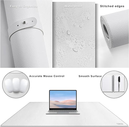 Cacoy 40" x 24" Leather Desk Pad Protector, Large Desk Mats on Top of Desks, Waterproof Computer Desk Mat XXL Keyboard Mouse Pad for Office and Home (White) | Desk Pads Blotters - TrueDesk