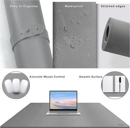 Cacoy 40" x 24" PU Leather Moues Pad for Desk, XXL Large Computer Desk Pad Blotters for Keyboard and Mouse, Waterproof Desk Mat Protector for Office and Home (Grey) | Desk Pads Blotters - TrueDesk