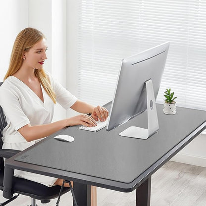 Cacoy 40" x 24" PU Leather Moues Pad for Desk, XXL Large Computer Desk Pad Blotters for Keyboard and Mouse, Waterproof Desk Mat Protector for Office and Home (Grey) | Desk Pads Blotters - TrueDesk