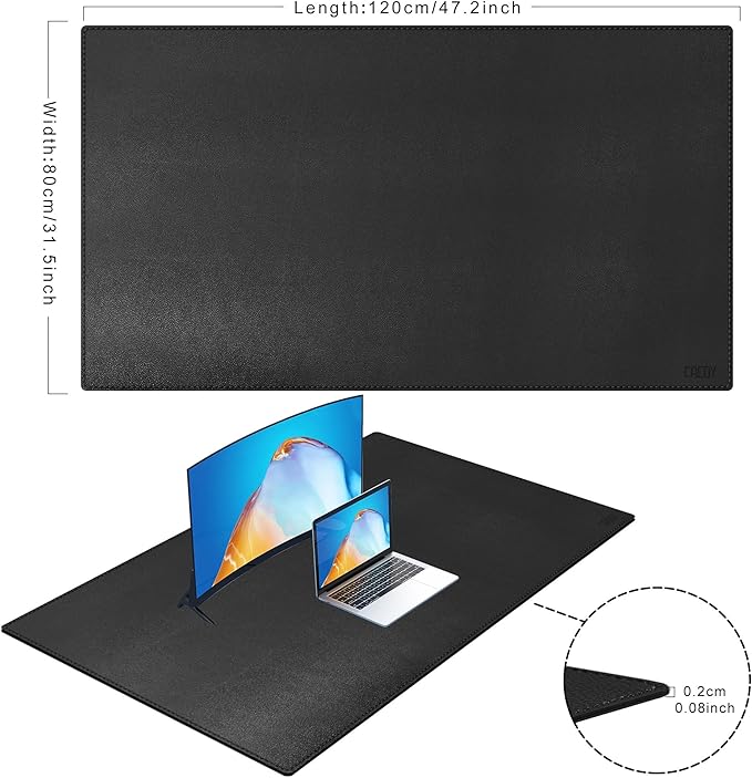 Cacoy 48" x 31.5" Leather Desk Pad, Large Gaming Mouse Pad for Desk, Office Desk Pad Blotter, XXXL Table Protector Mat, Waterproof Desktop Keyboard Mat Extended Mouse Mat (Black) | Desk Pads Blotters - TrueDesk