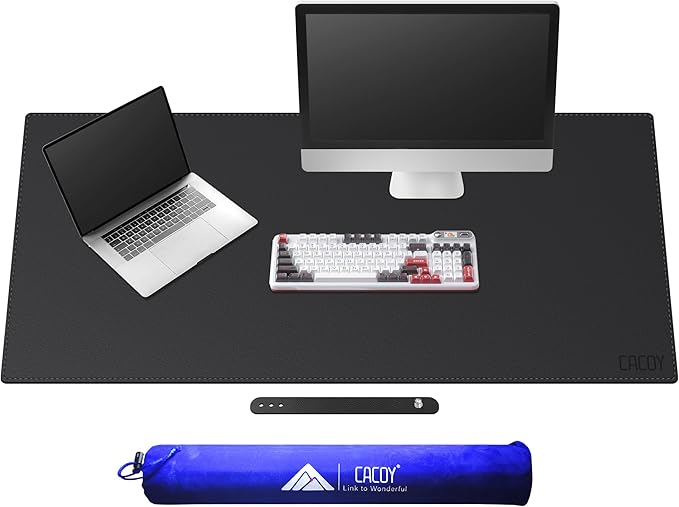 Cacoy 51" x 24" Leather Desk Mat, Office Desk Blotters, Large Computer Gaming Mouse Pad XXL, Waterproof PU Leather Laptop Table Cover Protector, Executive Desktop Accessories (Black) | Desk Pads Blotters - TrueDesk