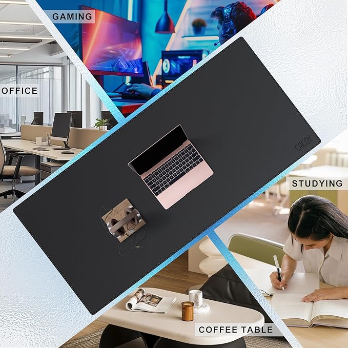 Cacoy 51" x 24" Leather Desk Mat, Office Desk Blotters, Large Computer Gaming Mouse Pad XXL, Waterproof PU Leather Laptop Table Cover Protector, Executive Desktop Accessories (Black) | Desk Pads Blotters - TrueDesk
