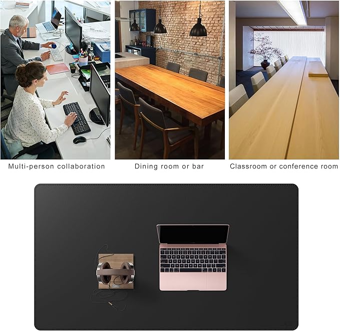 Cacoy 51.2" x 27.5" Large Leather Desk Mat, Extended Mega Size Computer Mouse Pad for Full Desk Coverage, Waterproof Office Desk Protector, PU Leather Desk Pad Blotters (Black) | Desk Pads Blotters - TrueDesk