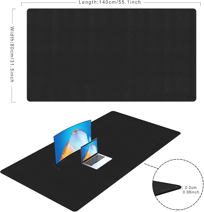 Cacoy 55" x 31.5" PU Leather Desk Mat, Oversized Waterproof Desk Pad Protector, XXL Large Gaming Mouse Pad & Keyboard Cover, Dual - Side Office Desk Blotter Mat for Computer, Home & Work (Black) | Desk Pads Blotters - TrueDesk