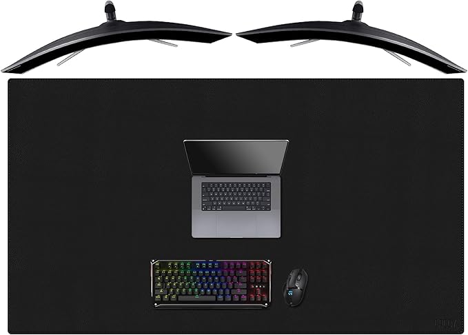 Cacoy 55" x 31.5" PU Leather Desk Mat, Oversized Waterproof Desk Pad Protector, XXL Large Gaming Mouse Pad & Keyboard Cover, Dual - Side Office Desk Blotter Mat for Computer, Home & Work (Black) | Desk Pads Blotters - TrueDesk
