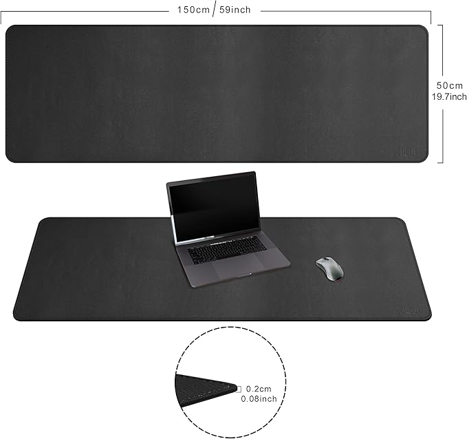 Cacoy 59" x 20" Leather Desk Mat Desk Pad Blotter, Extra Large Desk Cover Mat Protector & Large Gaming Mouse Pad, Waterproof PU Leather Computer Keyboard Mat Desk Accessories for Office & Home, Black | Desk Pads Blotters - TrueDesk