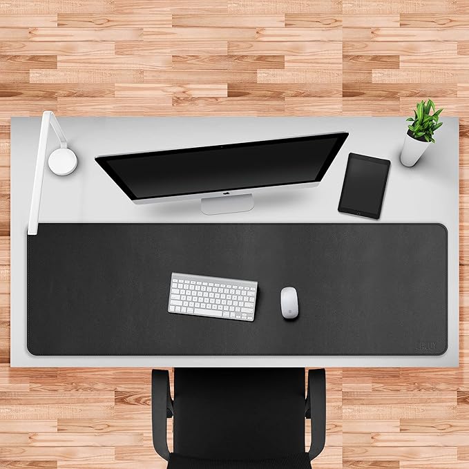 Cacoy 59" x 20" Leather Desk Mat Desk Pad Blotter, Extra Large Desk Cover Mat Protector & Large Gaming Mouse Pad, Waterproof PU Leather Computer Keyboard Mat Desk Accessories for Office & Home, Black | Desk Pads Blotters - TrueDesk
