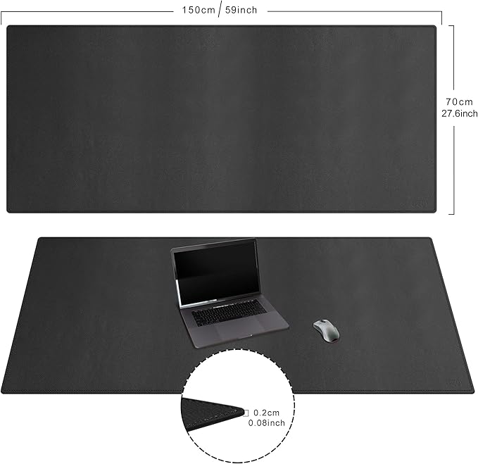 Cacoy 59" x 27.5" Desk Mat for Home Office, Large PU Leather Desk Pad Blotter, Waterproof Keyboard Mat Cover, Extended Writing Mouse Pad, Desk Protector and Accessories for Laptop and Computer, Black | Desk Pads Blotters - TrueDesk