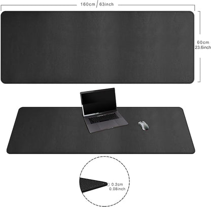 Cacoy 63" x 24" Leather Desk Mat, Extra Large Desk Matt for Desktop, Waterproof Office Desk Pad Protector, XXL Oversized Mouse Pad for Full Desk, Desk Blotter Workspace Mat for Home and Office, Black | Desk Pads Blotters - TrueDesk