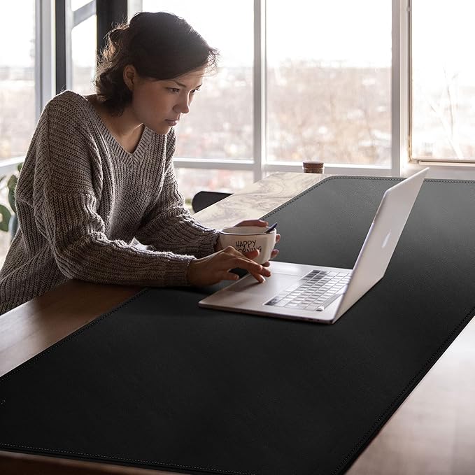 Cacoy 63" x 24" Leather Desk Mat, Extra Large Desk Matt for Desktop, Waterproof Office Desk Pad Protector, XXL Oversized Mouse Pad for Full Desk, Desk Blotter Workspace Mat for Home and Office, Black | Desk Pads Blotters - TrueDesk