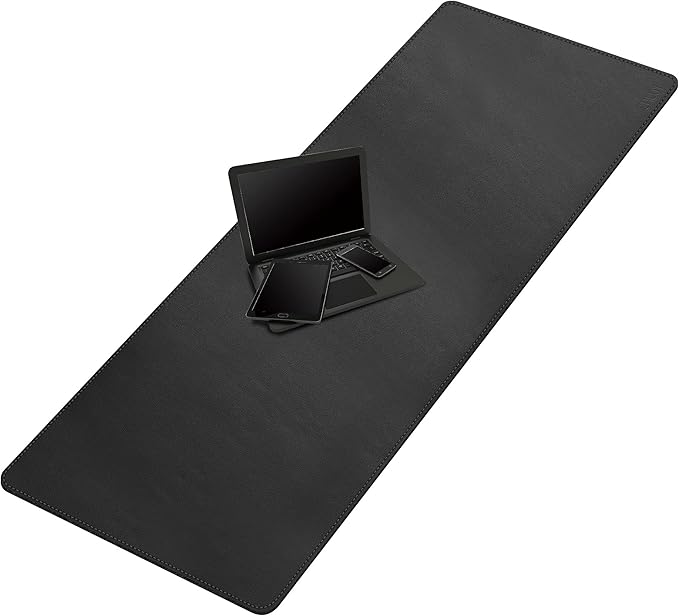 Cacoy 63" x 24" Leather Desk Mat, Extra Large Desk Matt for Desktop, Waterproof Office Desk Pad Protector, XXL Oversized Mouse Pad for Full Desk, Desk Blotter Workspace Mat for Home and Office, Black | Desk Pads Blotters - TrueDesk