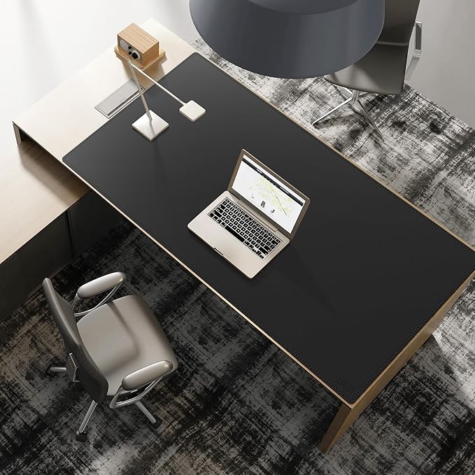 Cacoy 63" x 31.5" Extra Large Leather Desk Mat, Office Desk Pad Blotter, Oversized Mouse Pad for Home & Work, Waterproof Computer Desk Protector, Huge Gaming Desktop Mat for Keyboard & Mouse (Black) | Desk Pads Blotters - TrueDesk