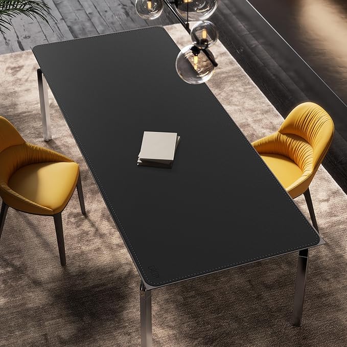 Cacoy 66.9'' x 27.5'' Leather Desk Pad Blotter Protector, Large Gaming Keyboard Mouse Pad, Faux Leather Desk Mat for Desktop and Laptop, Waterproof XXXL Extended Desktop Keyboard Mouse Mat, Black | Desk Pads Blotters - TrueDesk