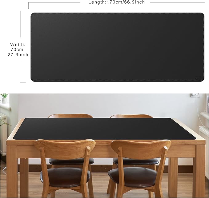 Cacoy 66.9'' x 27.5'' Leather Desk Pad Blotter Protector, Large Gaming Keyboard Mouse Pad, Faux Leather Desk Mat for Desktop and Laptop, Waterproof XXXL Extended Desktop Keyboard Mouse Mat, Black | Desk Pads Blotters - TrueDesk