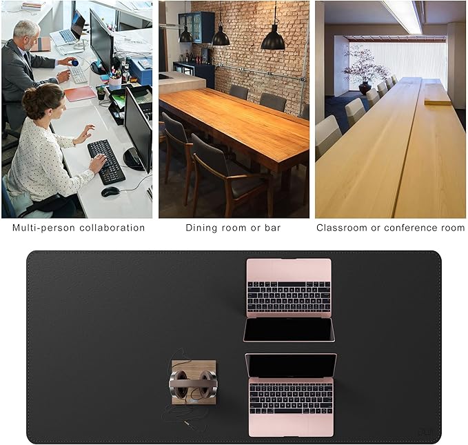 Cacoy 66.9" x 35.4" Leather Desk Mat, Large Computer Mouse Pad, PU Leather Desk Blotters Pad Protector, Extended Desk Mats on Top of Desks, Waterproof Desk Writing Pad for Office and Home (Black) | Desk Pads Blotters - TrueDesk
