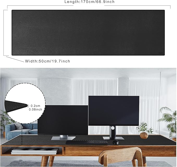 Cacoy 67" x 20" Leather Desk Mat, Extended PU Leather Desk Pad Protector, Large Gaming Mouse Pad for Desk, Desk Blotter, Desk Pads on Top of Desks, Desk Matt for Desktop, Office Desk Mat (Black) | Desk Pads Blotters - TrueDesk