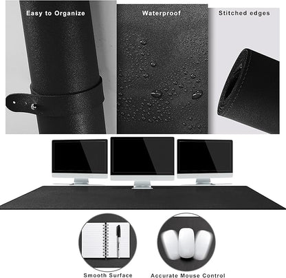 Cacoy 67" x 20" Leather Desk Mat, Extended PU Leather Desk Pad Protector, Large Gaming Mouse Pad for Desk, Desk Blotter, Desk Pads on Top of Desks, Desk Matt for Desktop, Office Desk Mat (Black) | Desk Pads Blotters - TrueDesk