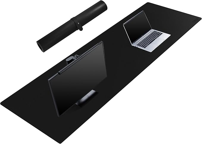 Cacoy 67" x 20" Leather Desk Mat, Extended PU Leather Desk Pad Protector, Large Gaming Mouse Pad for Desk, Desk Blotter, Desk Pads on Top of Desks, Desk Matt for Desktop, Office Desk Mat (Black) | Desk Pads Blotters - TrueDesk