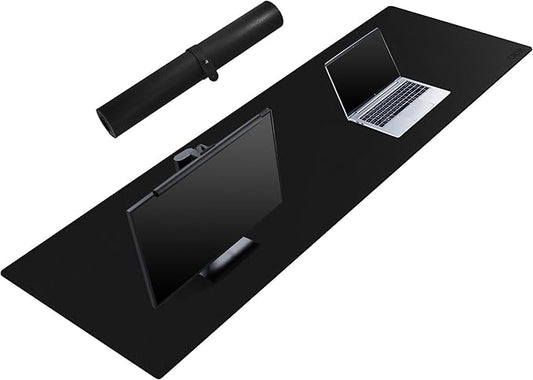 Cacoy 67" x 20" Leather Desk Mat, Extended PU Leather Desk Pad Protector, Large Gaming Mouse Pad for Desk, Desk Blotter, Desk Pads on Top of Desks, Desk Matt for Desktop, Office Desk Mat (Black) | Desk Pads Blotters - TrueDesk