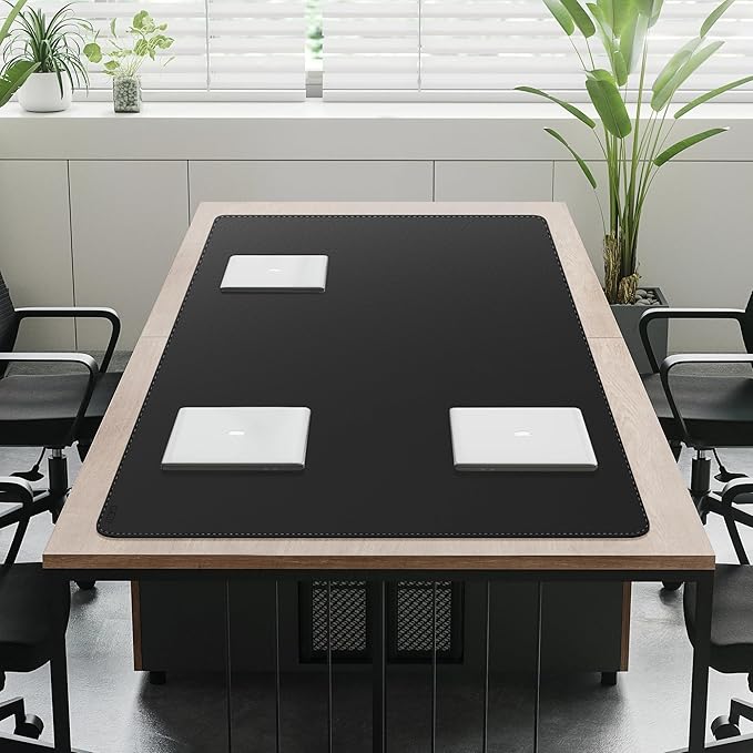 Cacoy 70.9x31.5 Inches Faux Leather Desk Pad Blotter, Waterproof Table Protector Mat, Large Gaming Computer Mouse Pad, Office and Home Desk Matt for Desktop, Black | Desk Pads Blotters - TrueDesk