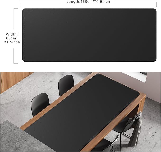 Cacoy 70.9x31.5 Inches Faux Leather Desk Pad Blotter, Waterproof Table Protector Mat, Large Gaming Computer Mouse Pad, Office and Home Desk Matt for Desktop, Black | Desk Pads Blotters - TrueDesk