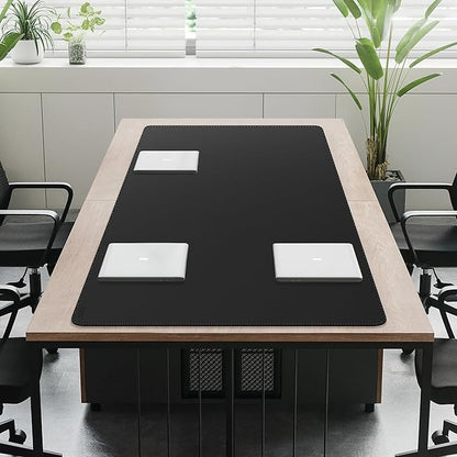 Cacoy 74.8'' x 27.5'' Leather Desk Mat, PU Leather Desk Pad Blotter Protector, Large Computer Mouse Pad, Waterproof Writing Mat, Desktop Matt for Desktop, Office Table Cover Pad (Black) | Desk Pads Blotters - TrueDesk