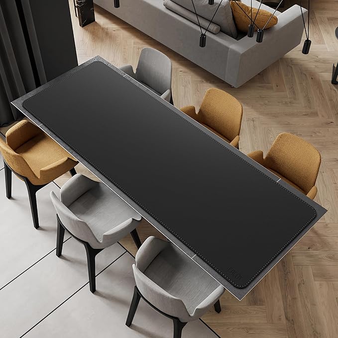 Cacoy 74.8'' x 27.5'' Leather Desk Mat, PU Leather Desk Pad Blotter Protector, Large Computer Mouse Pad, Waterproof Writing Mat, Desktop Matt for Desktop, Office Table Cover Pad (Black) | Desk Pads Blotters - TrueDesk