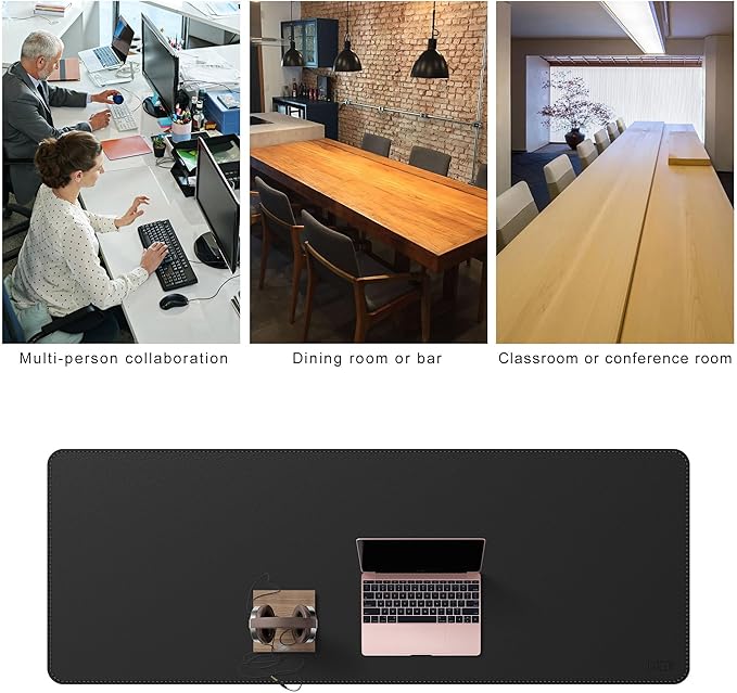 Cacoy 74.8'' x 27.5'' Leather Desk Mat, PU Leather Desk Pad Blotter Protector, Large Computer Mouse Pad, Waterproof Writing Mat, Desktop Matt for Desktop, Office Table Cover Pad (Black) | Desk Pads Blotters - TrueDesk