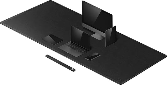 Cacoy 74.8'' x 27.5'' Leather Desk Mat, PU Leather Desk Pad Blotter Protector, Large Computer Mouse Pad, Waterproof Writing Mat, Desktop Matt for Desktop, Office Table Cover Pad (Black) | Desk Pads Blotters - TrueDesk