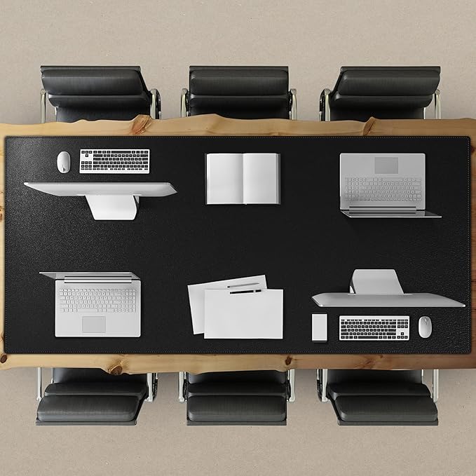 Cacoy 74.8" x 35.4" Leather Desk Mat, Office Conference Table Mat, Huge Gaming Mousepad, Waterproof Meeting Table Desk Pad for Office Conference Room and Home, Black | Desk Pads Blotters - TrueDesk
