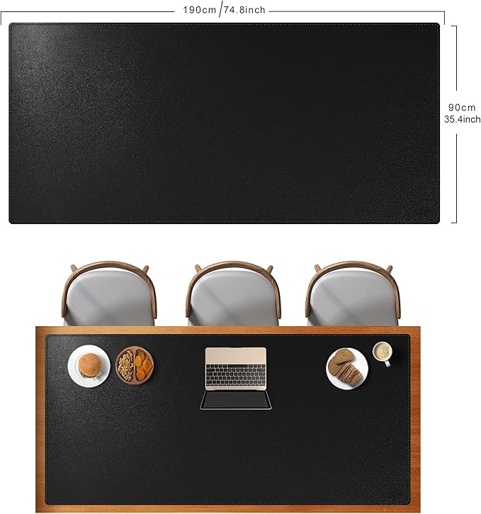 Cacoy 74.8" x 35.4" Leather Desk Mat, Office Conference Table Mat, Huge Gaming Mousepad, Waterproof Meeting Table Desk Pad for Office Conference Room and Home, Black | Desk Pads Blotters - TrueDesk