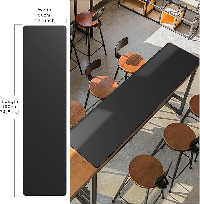 Cacoy 74.8"x19.7" Leather Desk Mat, PU Leather Office Computer Pad, Extended Gaming Mouse Pad, Desk Blotter and Office Table Mat, Waterproof Desktop Protector Laptop Matt for Desktop, Black | Desk Pads Blotters - TrueDesk