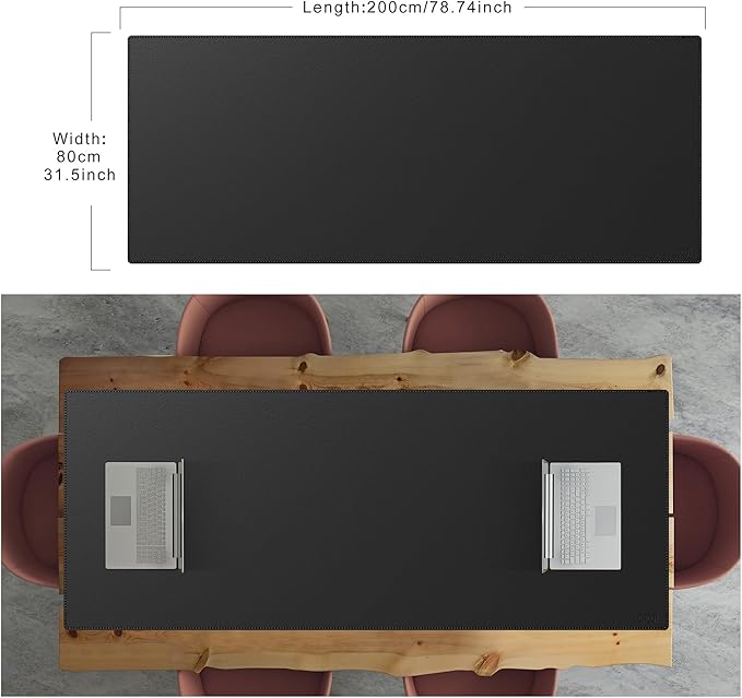 Cacoy 78.7"x31.5" XXL PU Leather Desk Mat, Waterproof Meeting Desk Pad Protector, Large Gaming Computer Mouse Pad, Extended Office Desk Decor, Desktop Cover Mat Conference Table Pads (Black) | Desk Pads Blotters - TrueDesk