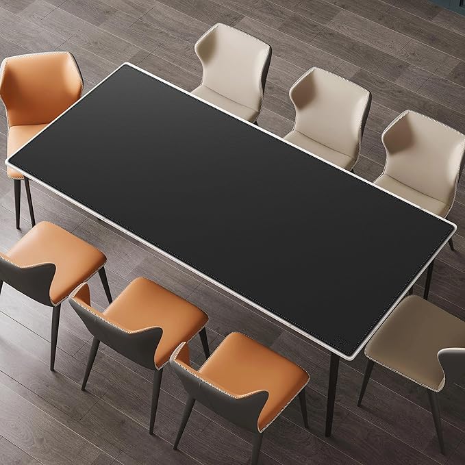 Cacoy 78.7"x31.5" XXL PU Leather Desk Mat, Waterproof Meeting Desk Pad Protector, Large Gaming Computer Mouse Pad, Extended Office Desk Decor, Desktop Cover Mat Conference Table Pads (Black) | Desk Pads Blotters - TrueDesk