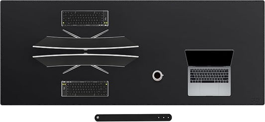 Cacoy 78.7"x31.5" XXL PU Leather Desk Mat, Waterproof Meeting Desk Pad Protector, Large Gaming Computer Mouse Pad, Extended Office Desk Decor, Desktop Cover Mat Conference Table Pads (Black) | Desk Pads Blotters - TrueDesk