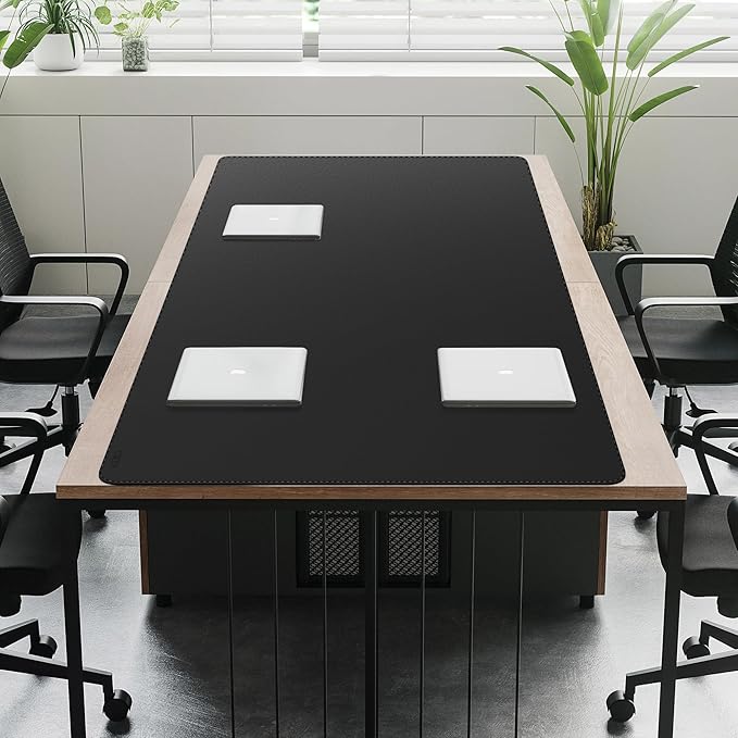 Cacoy 78.7"x31.5" XXL PU Leather Desk Mat, Waterproof Meeting Desk Pad Protector, Large Gaming Computer Mouse Pad, Extended Office Desk Decor, Desktop Cover Mat Conference Table Pads (Black) | Desk Pads Blotters - TrueDesk