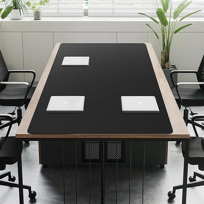 Cacoy 78.7"x31.5" XXL PU Leather Desk Mat, Waterproof Meeting Desk Pad Protector, Large Gaming Computer Mouse Pad, Extended Office Desk Decor, Desktop Cover Mat Conference Table Pads (Black) | Desk Pads Blotters - TrueDesk