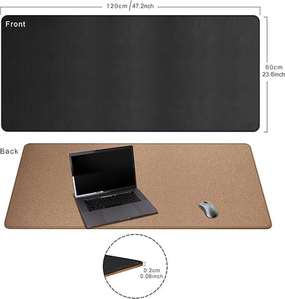 Cacoy Large Desk Mat, 48" x 24" Leather Desk Pad Protector with Cork & PU Leather, Double - Sided Office Desk Cover Mat, Large Computer Mouse Pad, Waterproof Desk Blotter Pad for Office and Home, Black | Desk Pads Blotters - TrueDesk