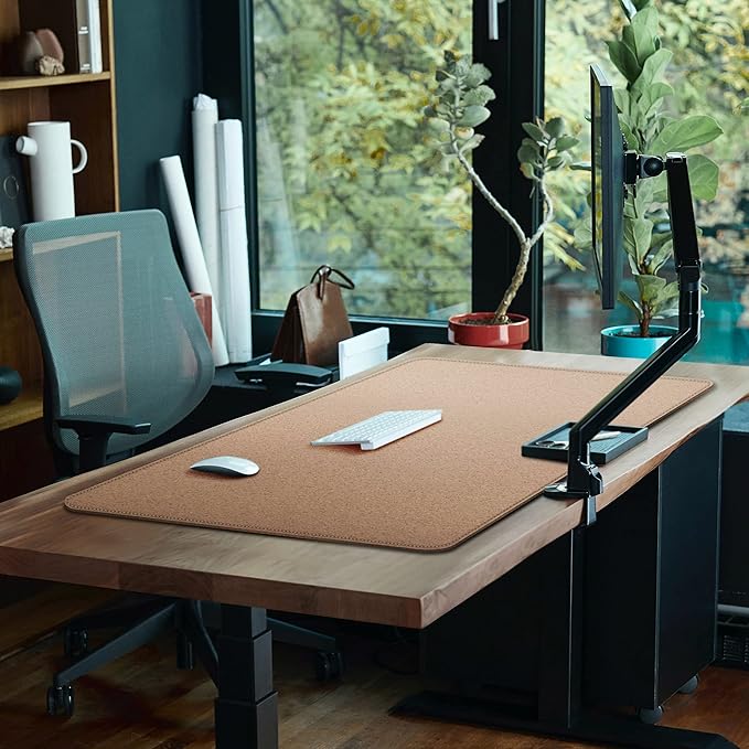 Cacoy Large Desk Mat, 48" x 24" Leather Desk Pad Protector with Cork & PU Leather, Double - Sided Office Desk Cover Mat, Large Computer Mouse Pad, Waterproof Desk Blotter Pad for Office and Home, Black | Desk Pads Blotters - TrueDesk