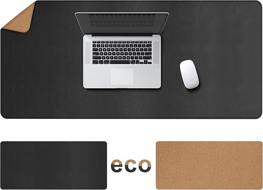 Cacoy Large Desk Mat, 48" x 24" Leather Desk Pad Protector with Cork & PU Leather, Double - Sided Office Desk Cover Mat, Large Computer Mouse Pad, Waterproof Desk Blotter Pad for Office and Home, Black | Desk Pads Blotters - TrueDesk