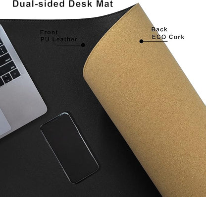 Cacoy Large Desk Mat, 48" x 24" Leather Desk Pad Protector with Cork & PU Leather, Double - Sided Office Desk Cover Mat, Large Computer Mouse Pad, Waterproof Desk Blotter Pad for Office and Home, Black | Desk Pads Blotters - TrueDesk