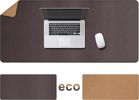 Cacoy Large Desk Mat 48" x 24" Leather Desk Pad Protector with Cork & PU Leather, Dual - Sided Office Desk Mat, Large Mouse Pad, Waterproof Desk Blotter Pad for Office and Home (Brown) | Desk Pads Blotters - TrueDesk