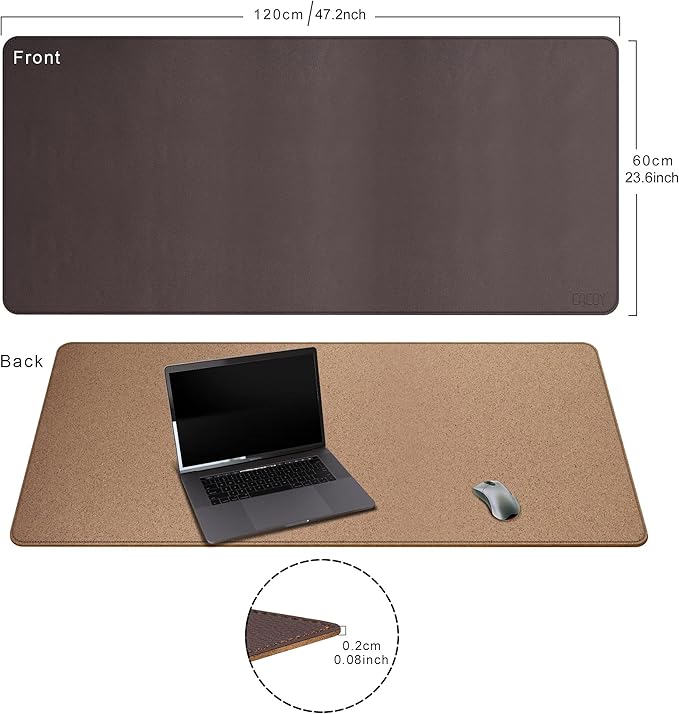 Cacoy Large Desk Mat 48" x 24" Leather Desk Pad Protector with Cork & PU Leather, Dual - Sided Office Desk Mat, Large Mouse Pad, Waterproof Desk Blotter Pad for Office and Home (Brown) | Desk Pads Blotters - TrueDesk