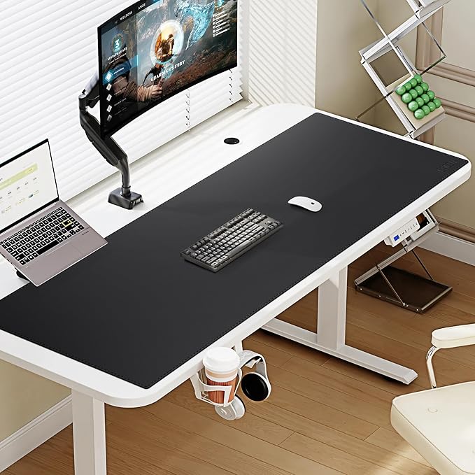 Cacoy Large Desk Pad 48" x 20", Extended Leather Desk Mat Protector, Desk matt for Desktop, Large Gaming Computer Mouse Pad, Office Desk Cover Mat, Waterproof Desk Blotter for Office and Home (Black) | Desk Pads Blotters - TrueDesk