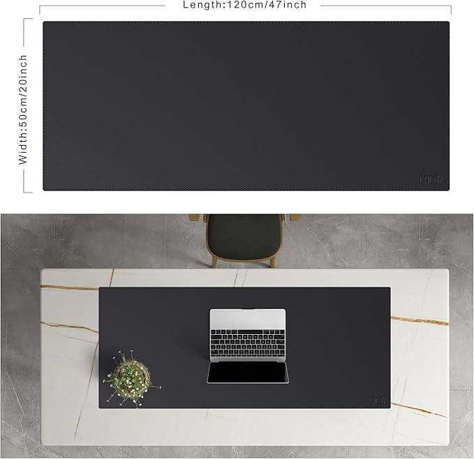 Cacoy Large Desk Pad 48" x 20", Extended Leather Desk Mat Protector, Desk matt for Desktop, Large Gaming Computer Mouse Pad, Office Desk Cover Mat, Waterproof Desk Blotter for Office and Home (Black) | Desk Pads Blotters - TrueDesk