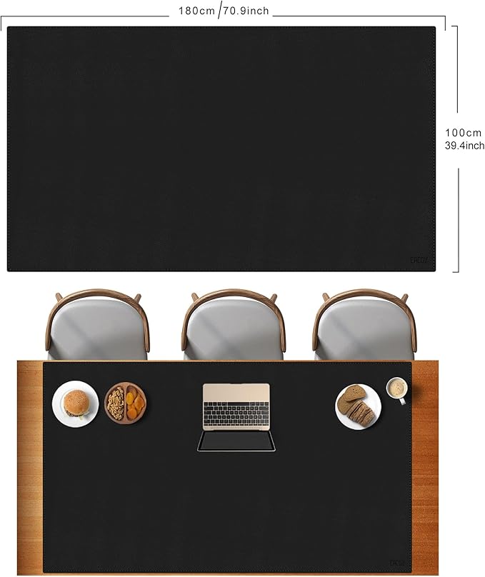 Cacoy Massive 70.8" x 39.4" Leather Desk Mat, Extra Large Office Conference Table Mat, 4XL Full Desk Gaming Mouse Pad, Waterproof PU Leather Computer Desk Pad (Black) | Desk Pads Blotters - TrueDesk