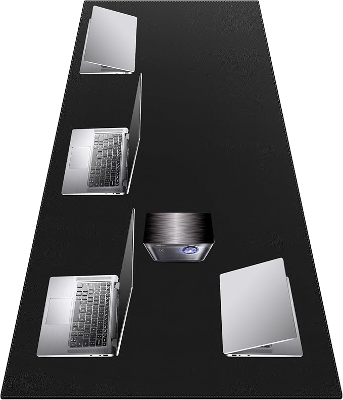 Cacoy Massive 70.8" x 39.4" Leather Desk Mat, Extra Large Office Conference Table Mat, 4XL Full Desk Gaming Mouse Pad, Waterproof PU Leather Computer Desk Pad (Black) | Desk Pads Blotters - TrueDesk