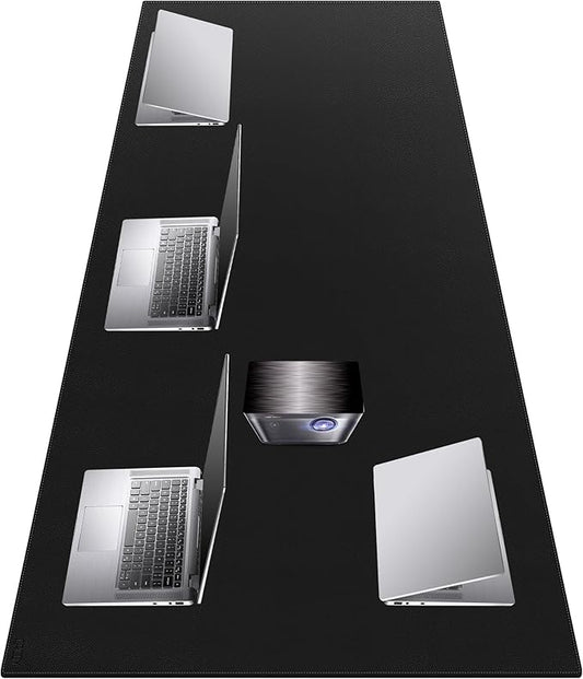 Cacoy Massive 70.8" x 39.4" Leather Desk Mat, Extra Large Office Conference Table Mat, 4XL Full Desk Gaming Mouse Pad, Waterproof PU Leather Computer Desk Pad (Black) | Desk Pads Blotters - TrueDesk