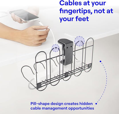 CarryUp Under Desk Cable Tray, No Drill Wire Management Clamp, Computer Cord Organizer, Cable Hider & Holder, Cord Keepers for Home Office Organization, Powder Coated Metal, Easy Install - Grey | Cable Raceways - TrueDesk